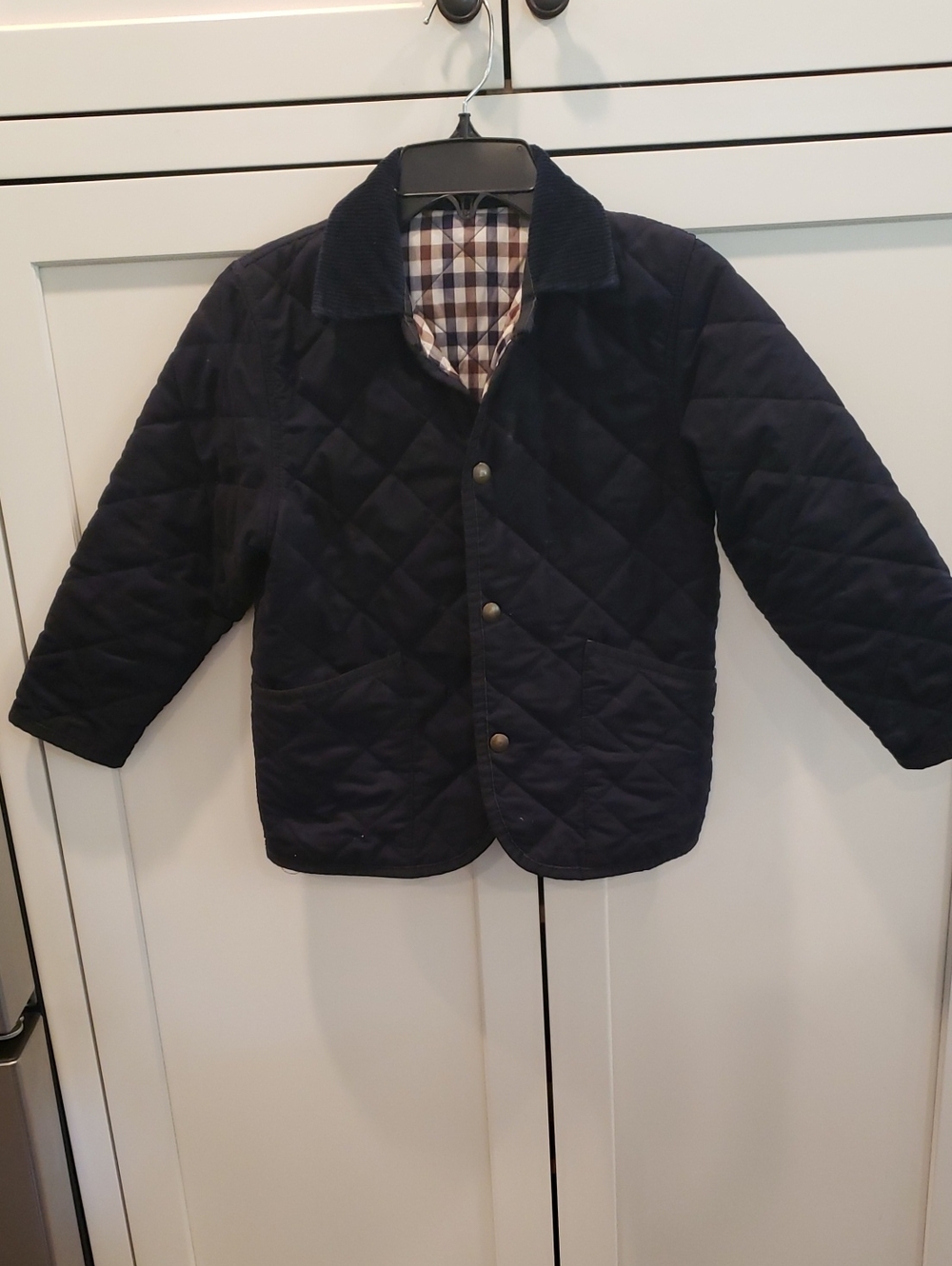 Girls/Boys Quilted Navy  Jacket with Plaid Lining